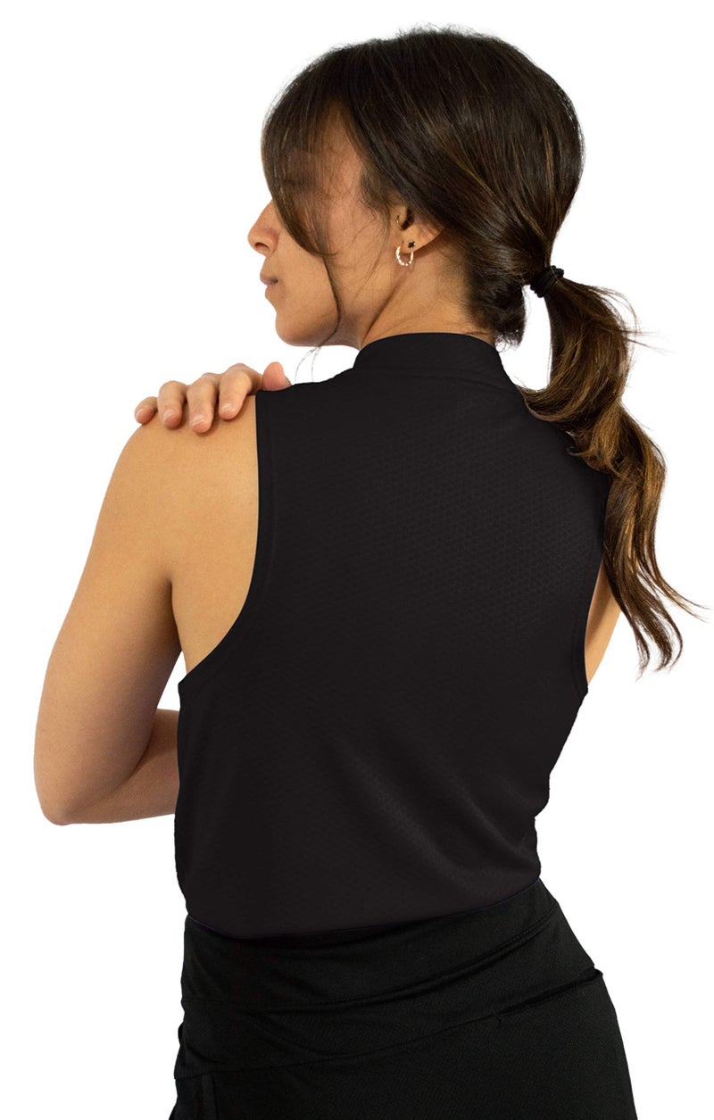 Three Sixty Six Womens Sleeveless Collarless Golf Polo Shirt with Zipper - Quick Dry Tank Tops for Women Black - Image 4
